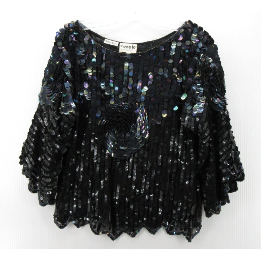 VINTAGE Swee Lo Top Medium Neiman Marcus Silk Blouse Sequin Evening